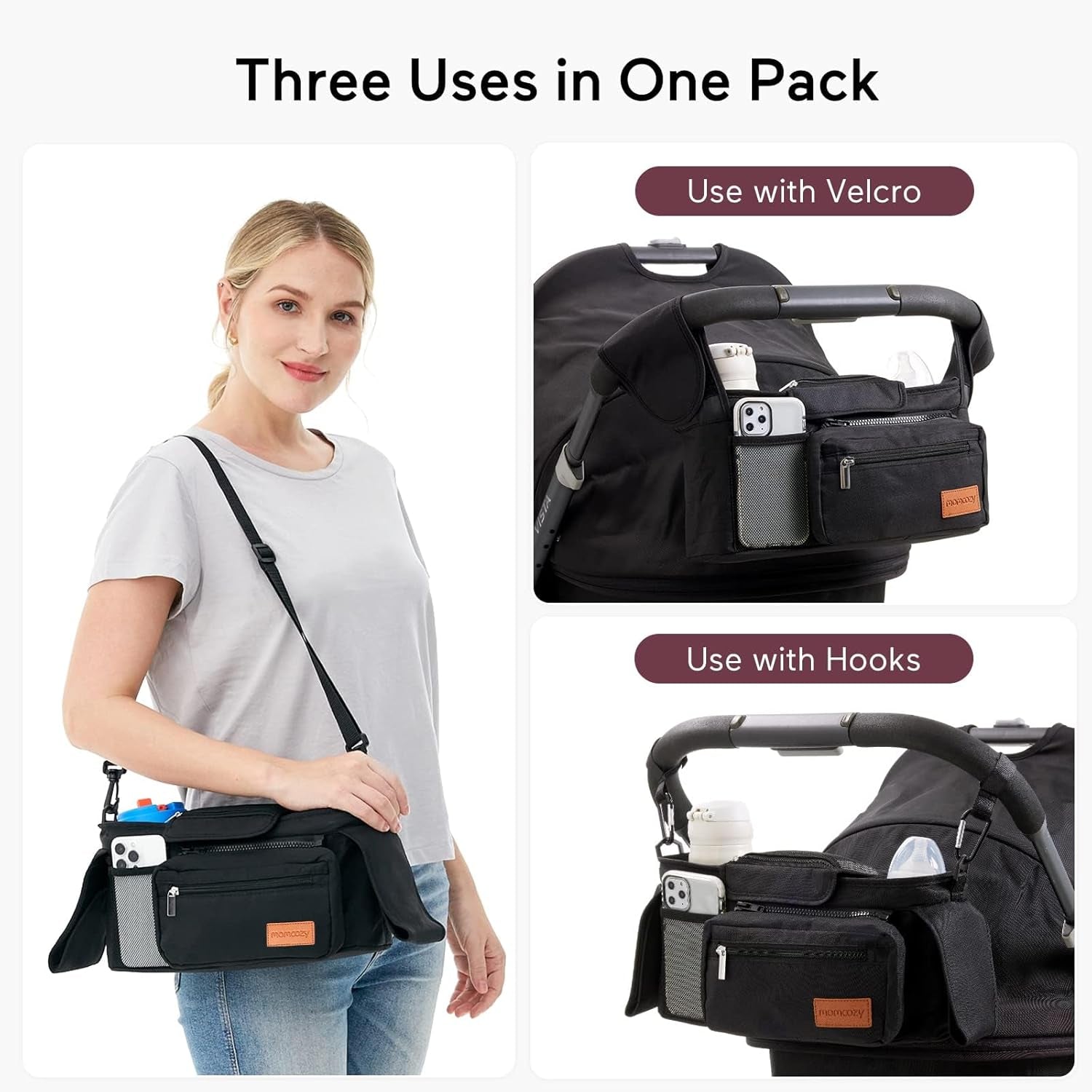 Universal Stroller Organizer with Insulated Cup Holder Detachable Phone Bag & Shoulder Strap, Fits for Stroller like Uppababy, Baby Jogger, Britax, BOB, Umbrella and Pet Stroller