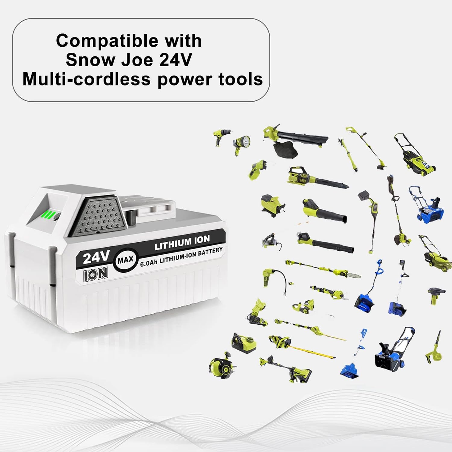 6.0Ah 24V Replacement Li-Ion Battery for Snow Joe + Sun Joe Ion+ 24V Series Cordless Power Tools, Compatible with Snow Joe 24VBAT-LTX 24VBAT-LTW 24VBAT-LTE 24VBAT 24V-X2-SB18 24VBAT-XR