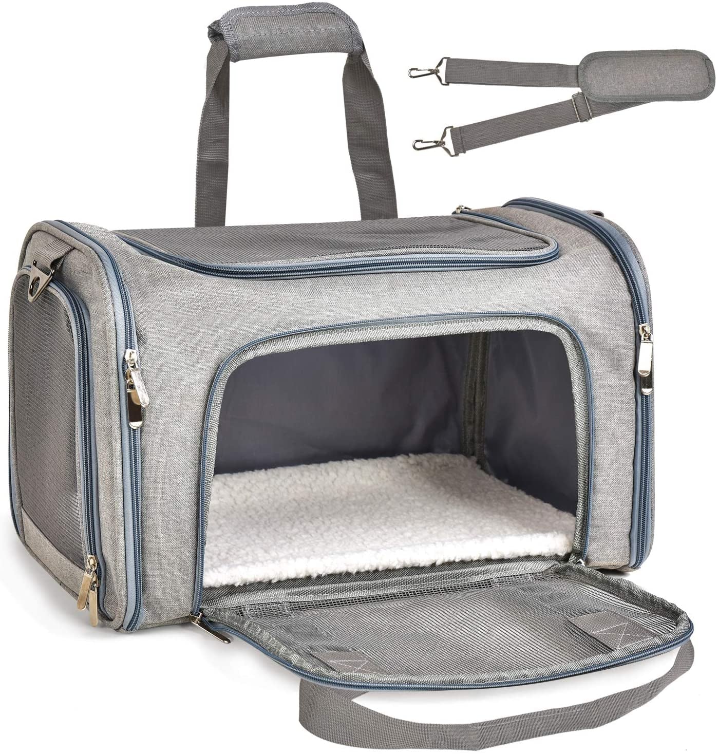 Cat, Dog Carrier for Small Medium Cats Puppies up to 15 Lbs, TSA Airline Approved Carrier Soft Sided, Collapsible Travel Puppy Carrier - Grey