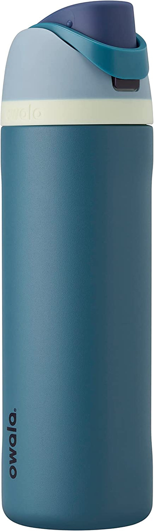 Freesip Insulated Stainless Steel Water Bottle with Straw for Sports and Travel, Bpa-Free, 24-Oz, Blue/Teal (Denim)