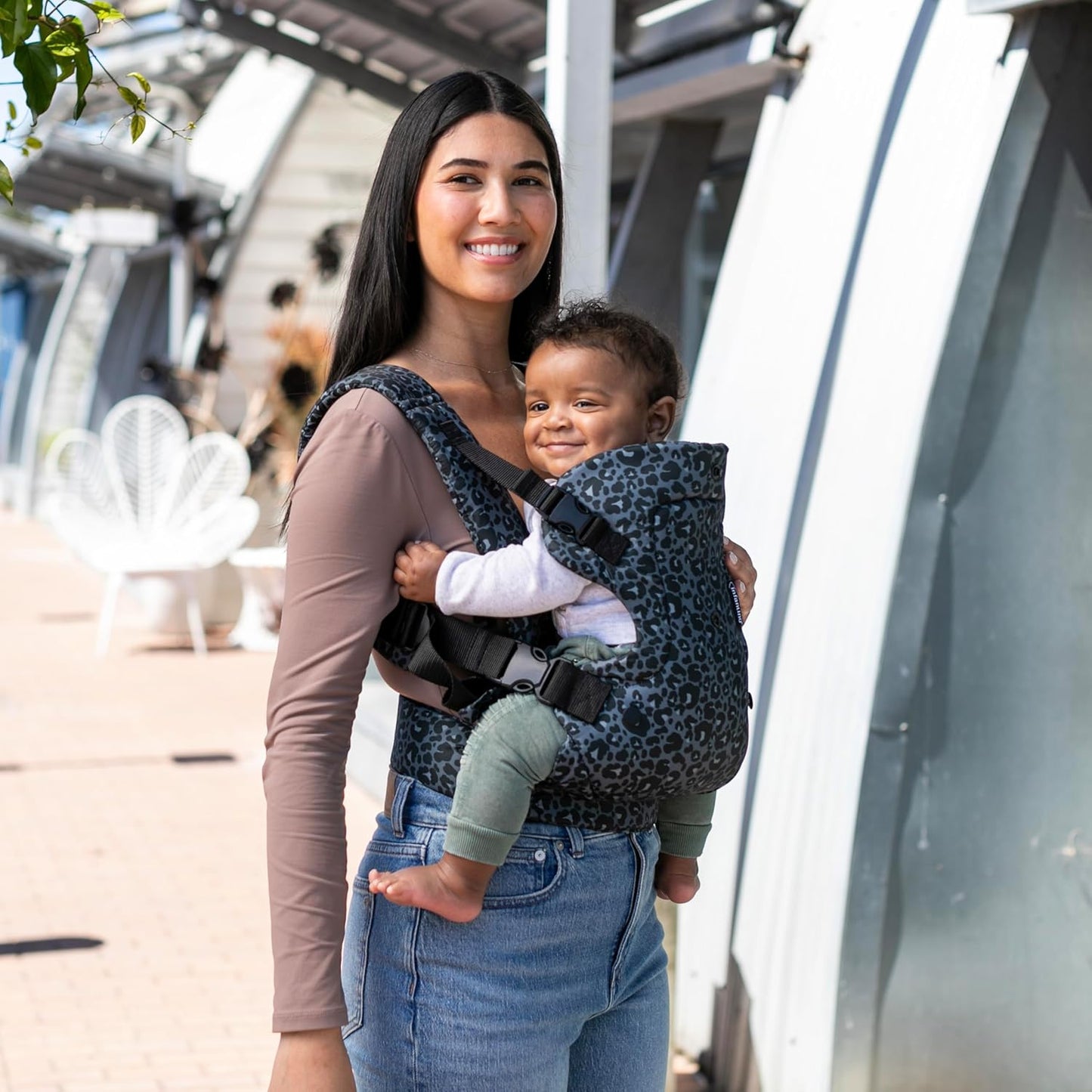 Flip Advanced 4-In-1 Carrier - Ergonomic, Convertible, Face-In and Face-Out Front and Back Carry for Newborns and Older Babies 8-32 Lbs, Black & Gray Leopard